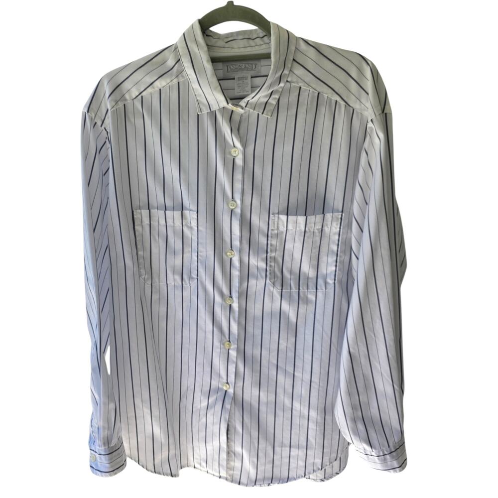 Lands' End Blue & White Stripe Button Down Shirt Size 18 USA